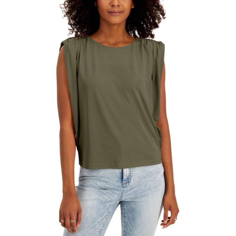 INC International Concepts Womens Ruched Shoulder Sleeveless Top